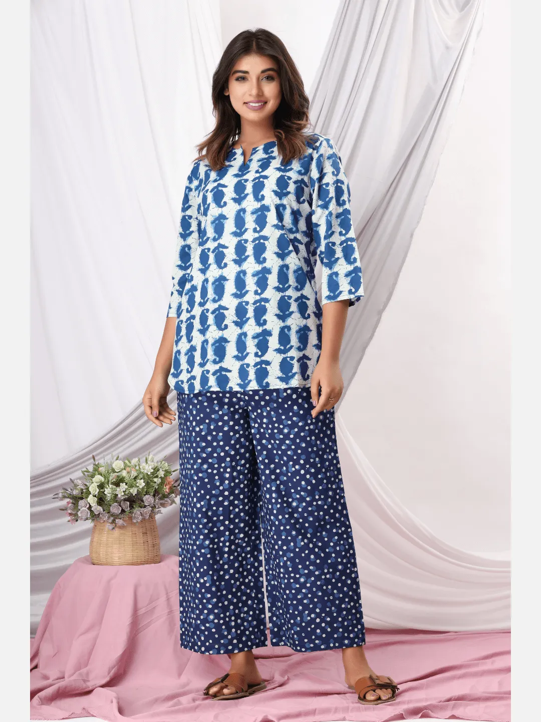 Indigo Paisley Cotton Loungewear