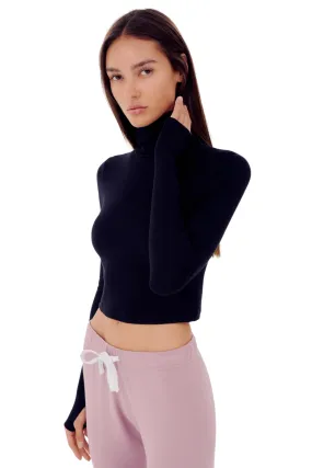 Jackson Rib Cropped Turtleneck, Black