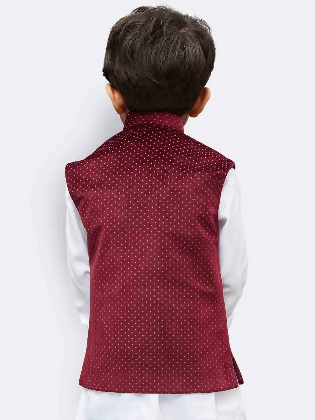 Jashvi Boys' Maroon Velvet Nehru Jackets