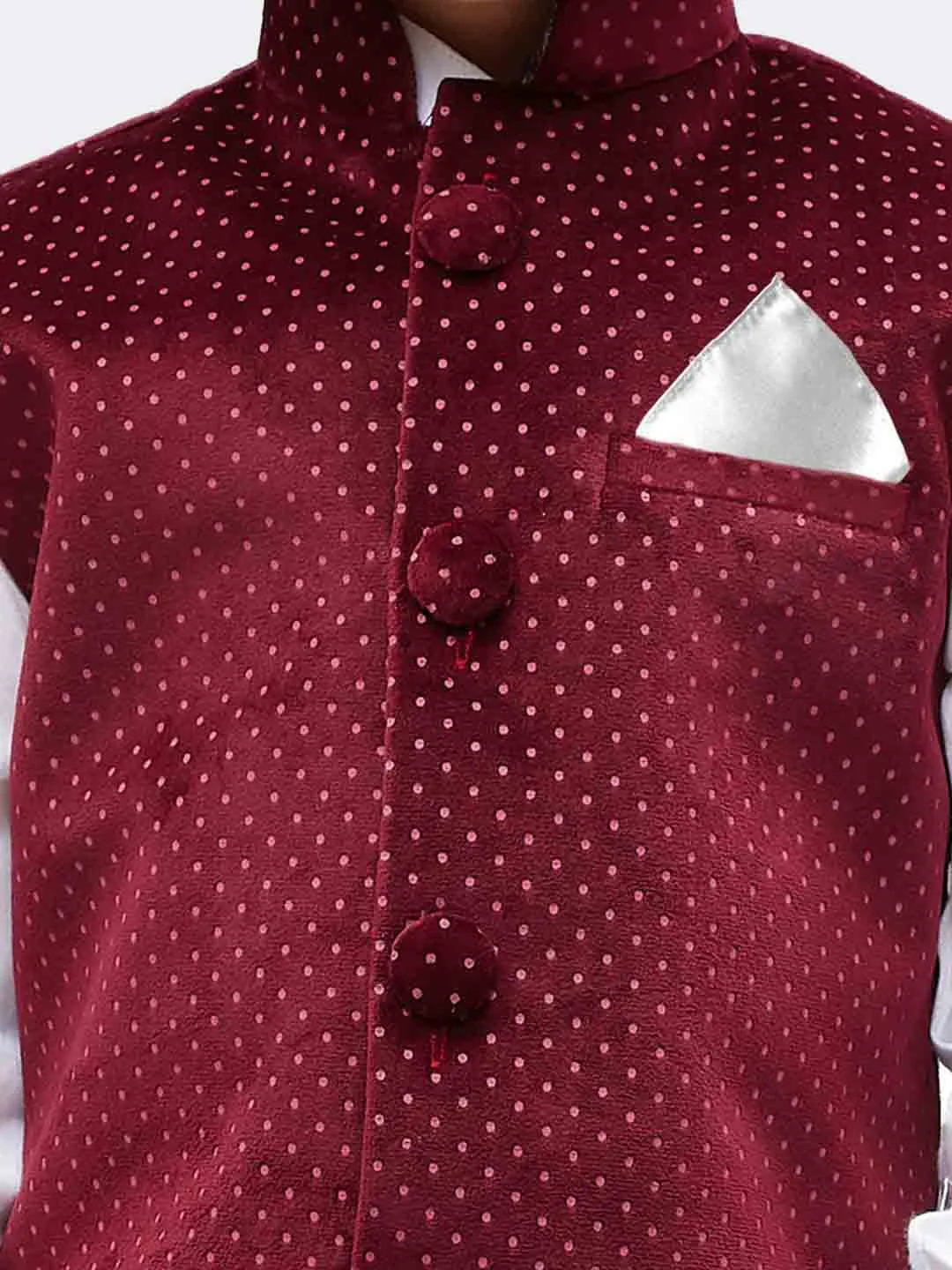 Jashvi Boys' Maroon Velvet Nehru Jackets