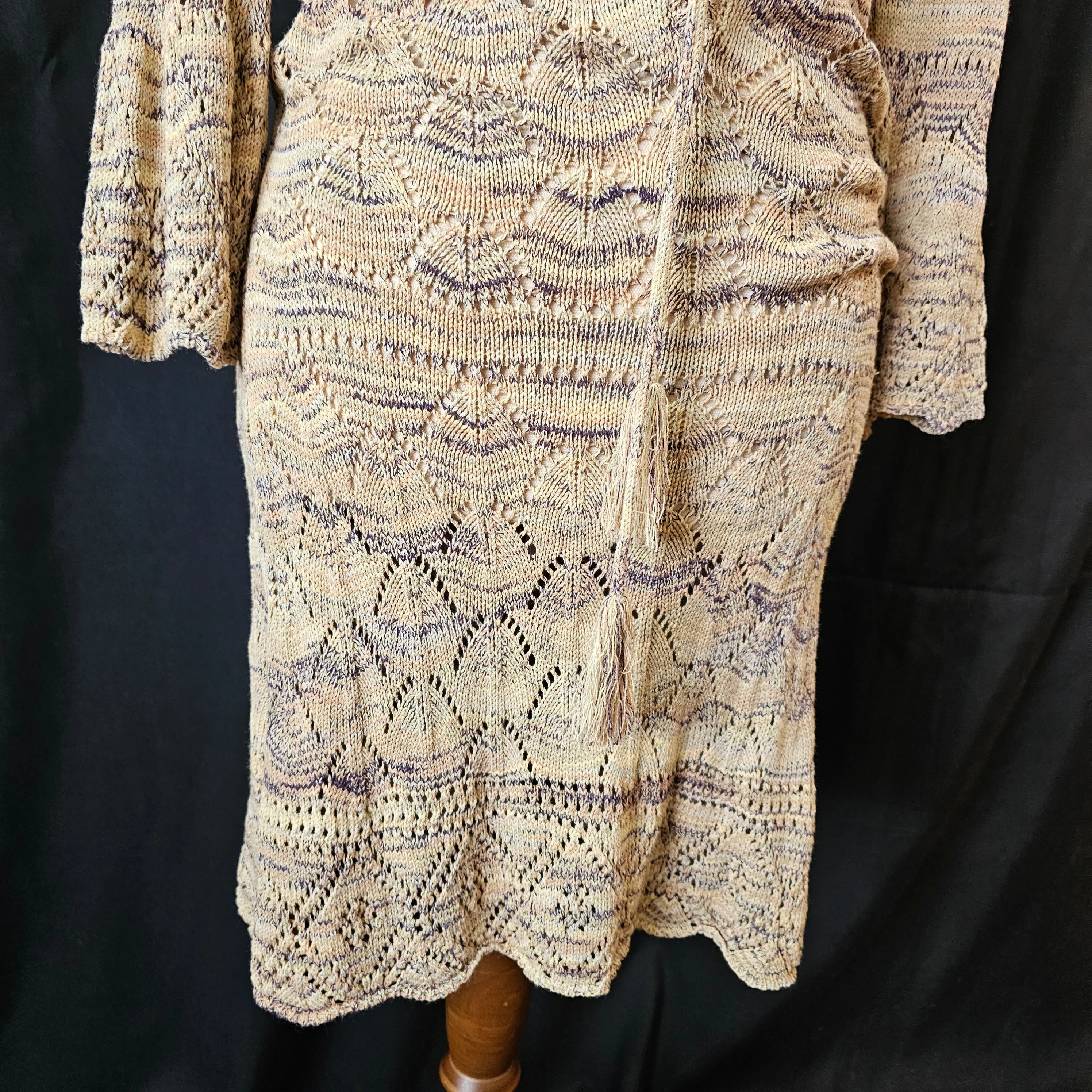 Jen’s Pirate Booty Taupe Crochet Knit 3/4 Sleeve Dress Size S