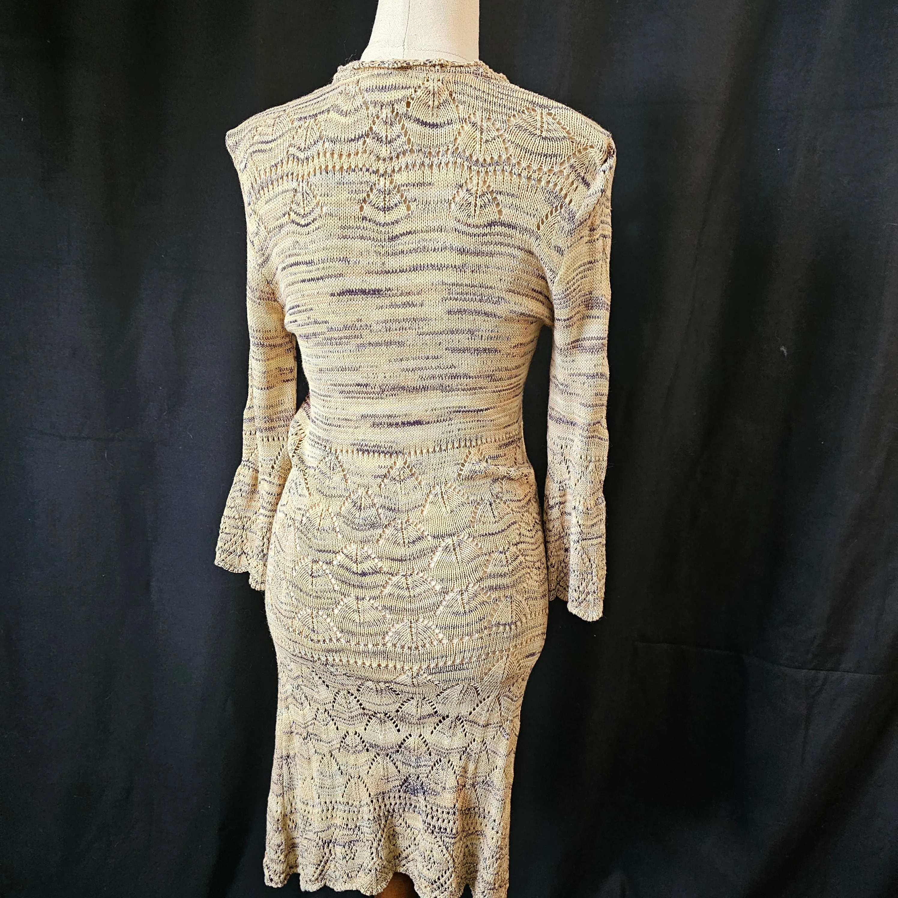 Jen’s Pirate Booty Taupe Crochet Knit 3/4 Sleeve Dress Size S