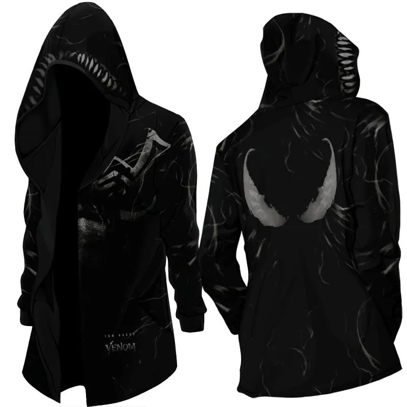 Jinquedai  Eddie Brock Cosplay Jacket Trench Robe Cloak Costume Unisex Hooded Cape Coat Halloween Carnival