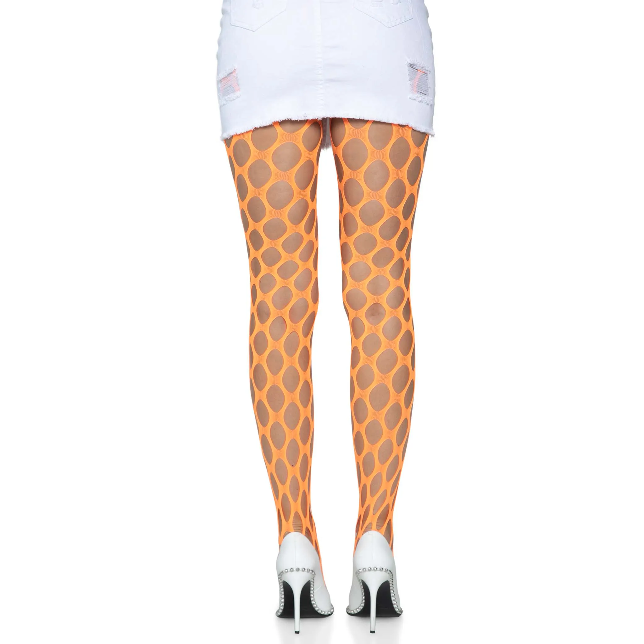 Jumbo Pothole Net Tights - Neon Orange - One Size