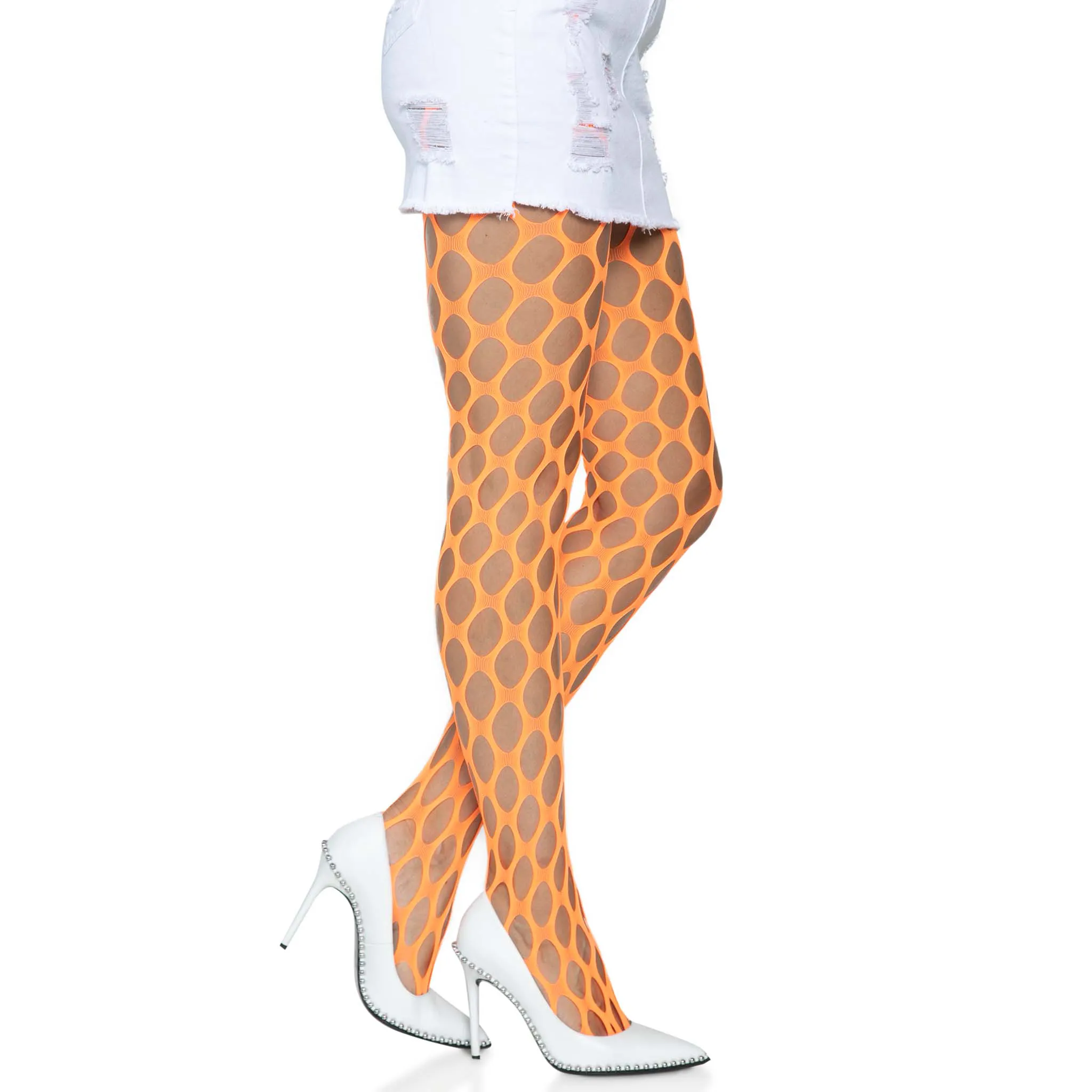 Jumbo Pothole Net Tights - Neon Orange - One Size