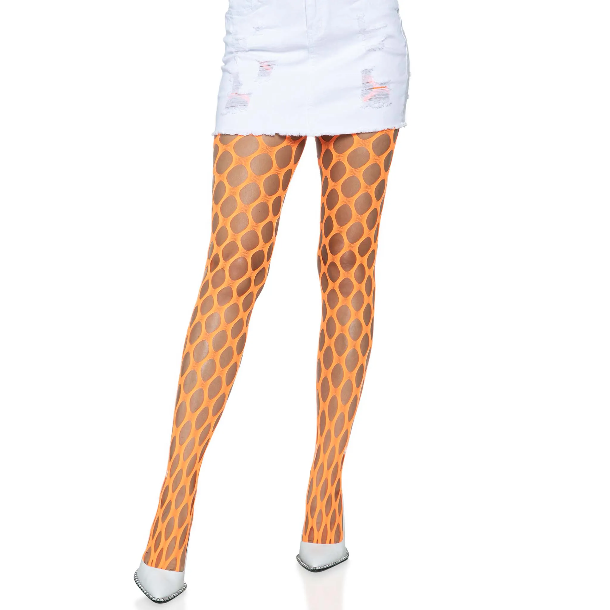 Jumbo Pothole Net Tights - Neon Orange - One Size