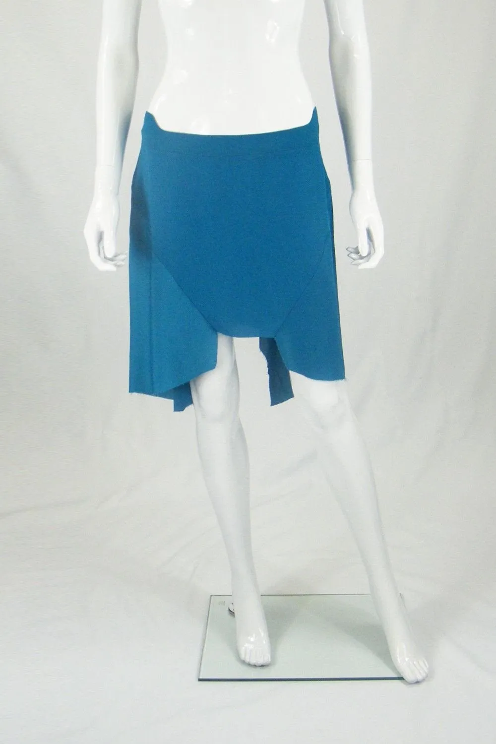 JUST CAVALLI Blue Silk Blend Raw Hem Knee Length Asymmetric Skirt (UK 10)