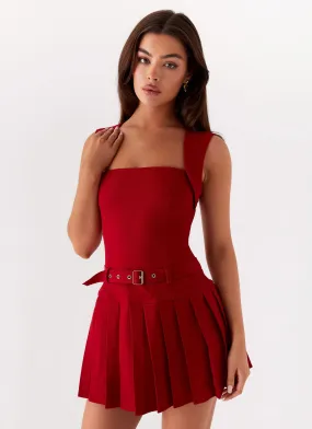 Justina Belted Mini Dress - Red