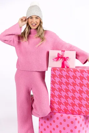 Keep It Comfy Candy Pink Fuzzy Turtleneck Sweater Set SALE