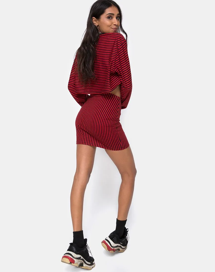 Kimmy Bodycon Skirt in Mini Stripe Red and Black