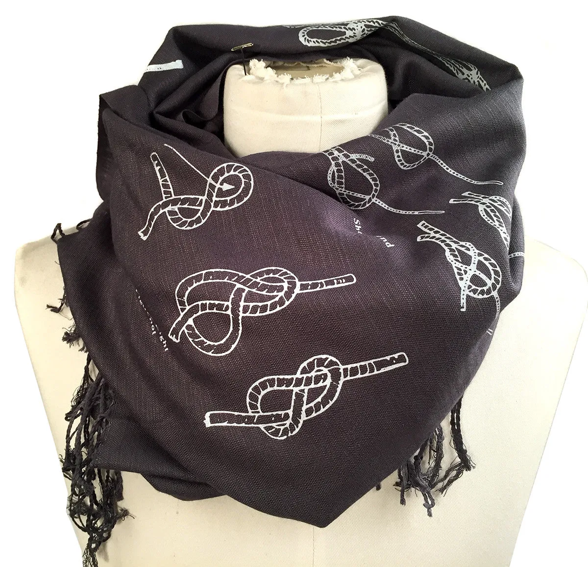 Knot Tying Diagram scarf. Sailor Knots linen-weave pashmina