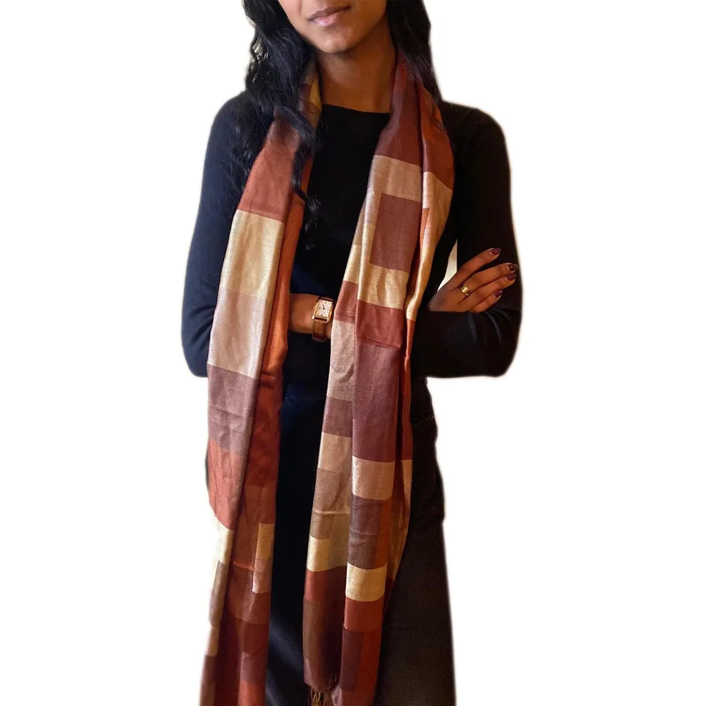 Kolkata Earth Squares Silk Scarf