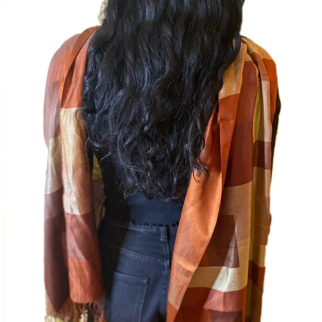 Kolkata Earth Squares Silk Scarf