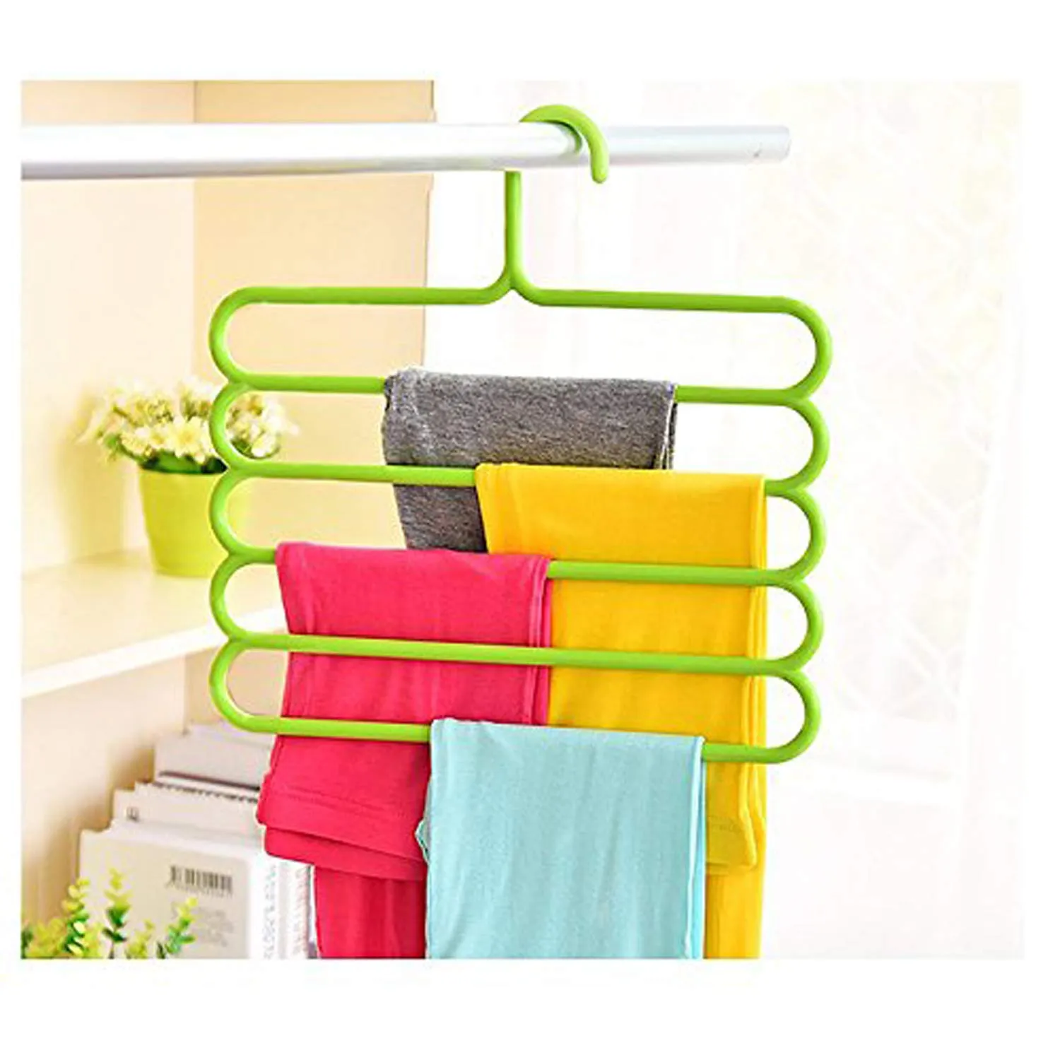 Kuber Industries 3 Pieces Multi-Purpose 5 Layer Pants Clothes Hanger Wardrobe Storage Organizer (Multicolour) - CTKTC023487