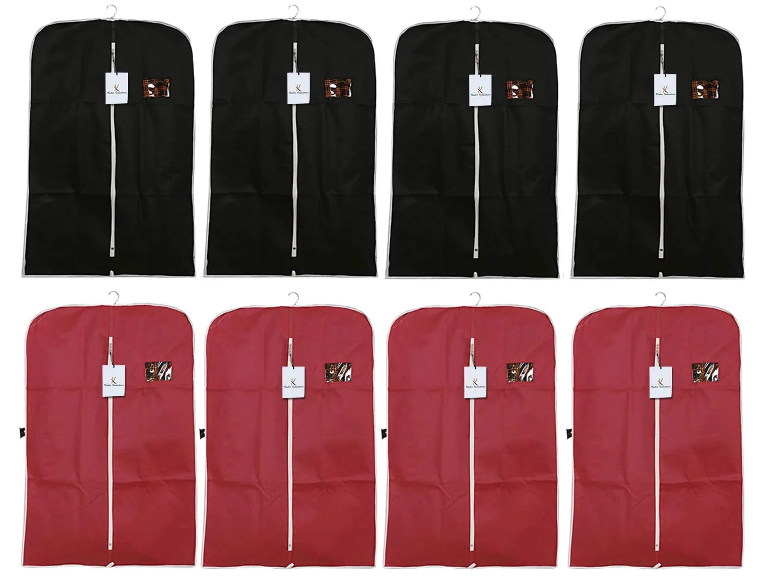 Kuber Industries 8 Piece Non Woven Coat Cover, Black and Maroon