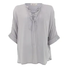 Lace Up Beach Top in Slate Grey