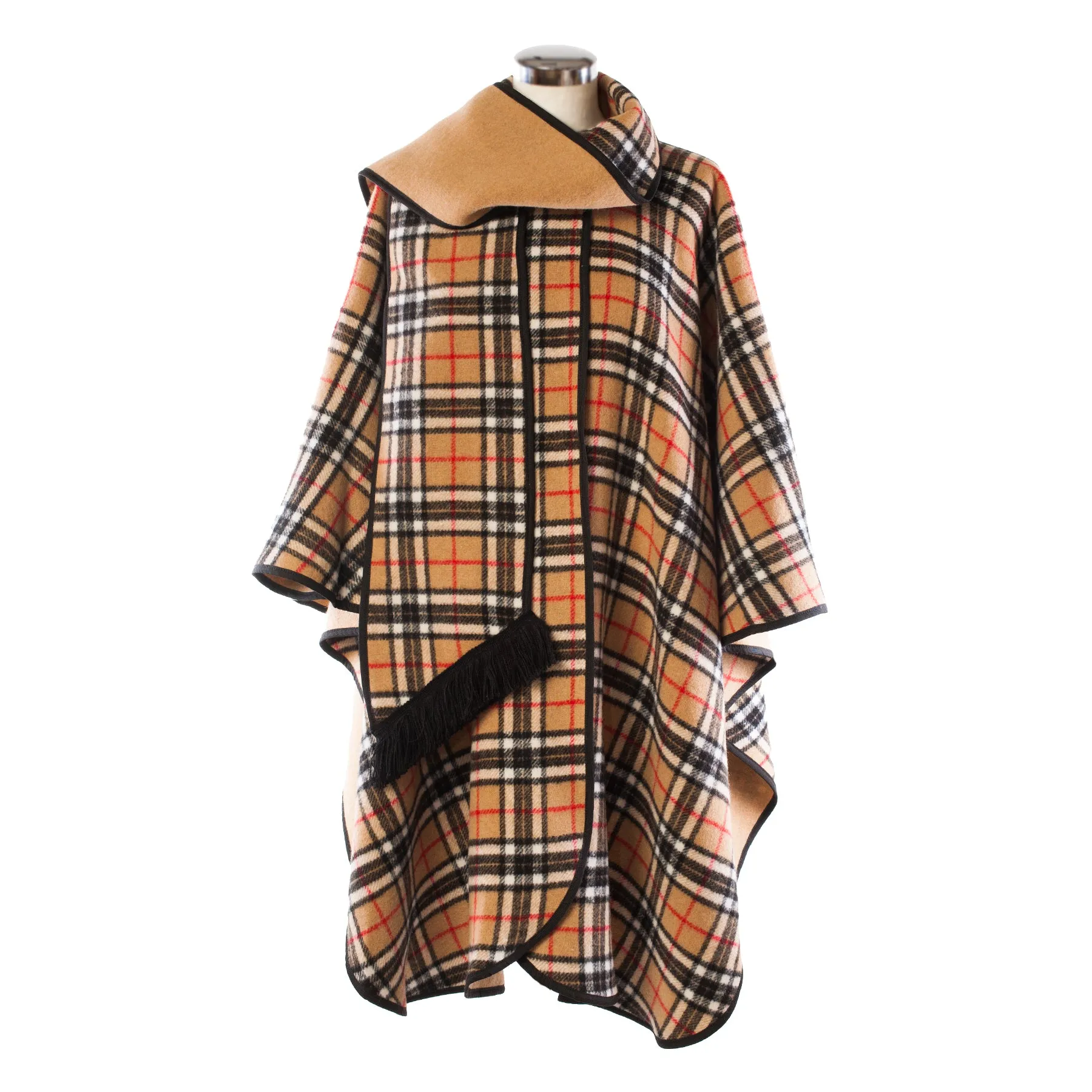 Ladies Wool Blend Reversible Cape Camel