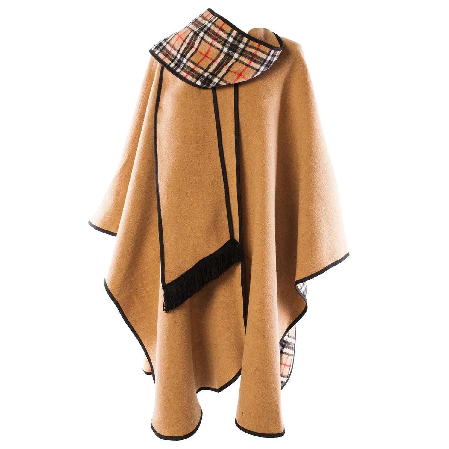 Ladies Wool Blend Reversible Cape Camel