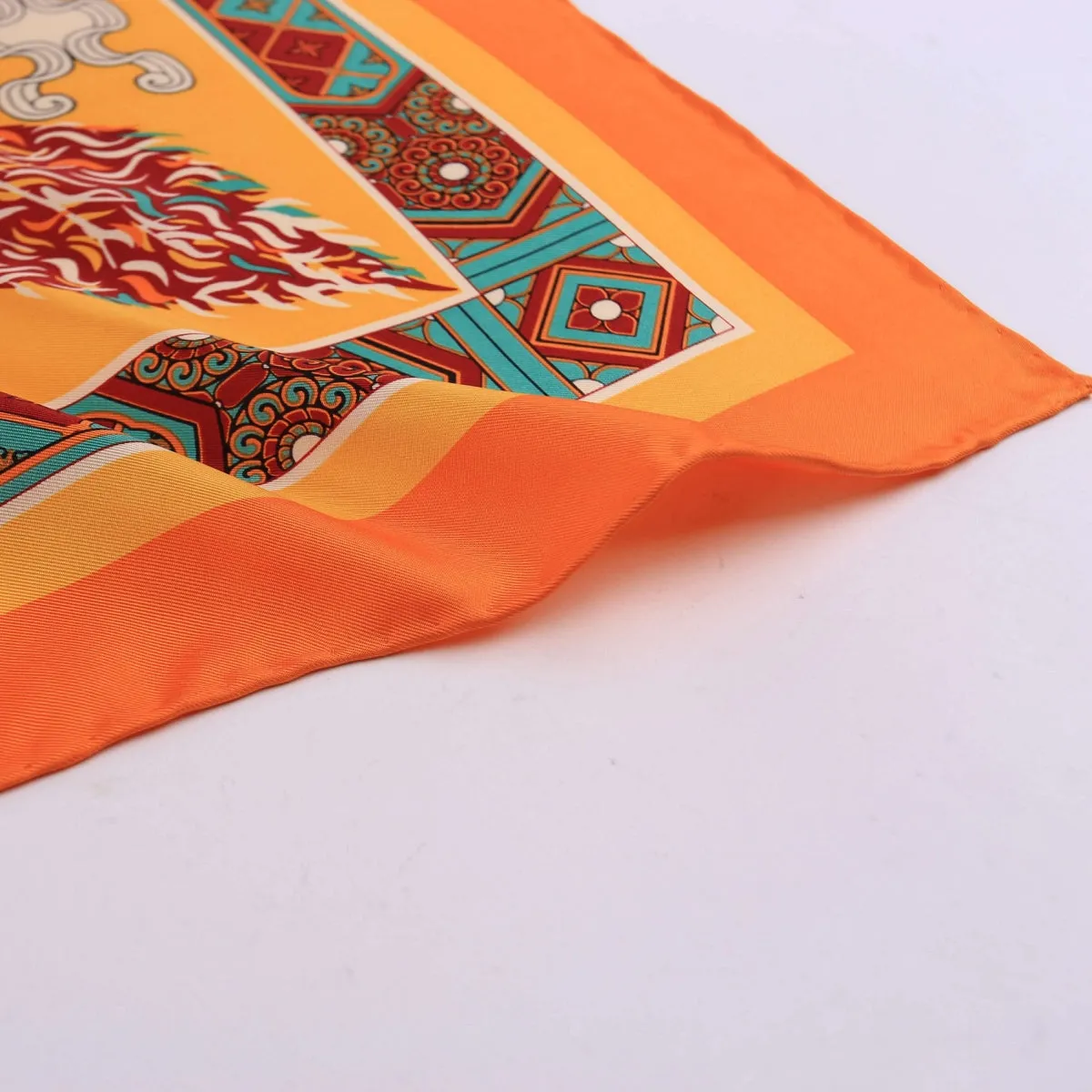 Large Square Silk Scarf Golden Dragon Orange