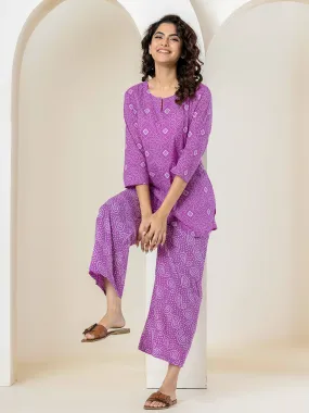 Lilac Leheriya Pure Cotton Hand Printed Loungewear