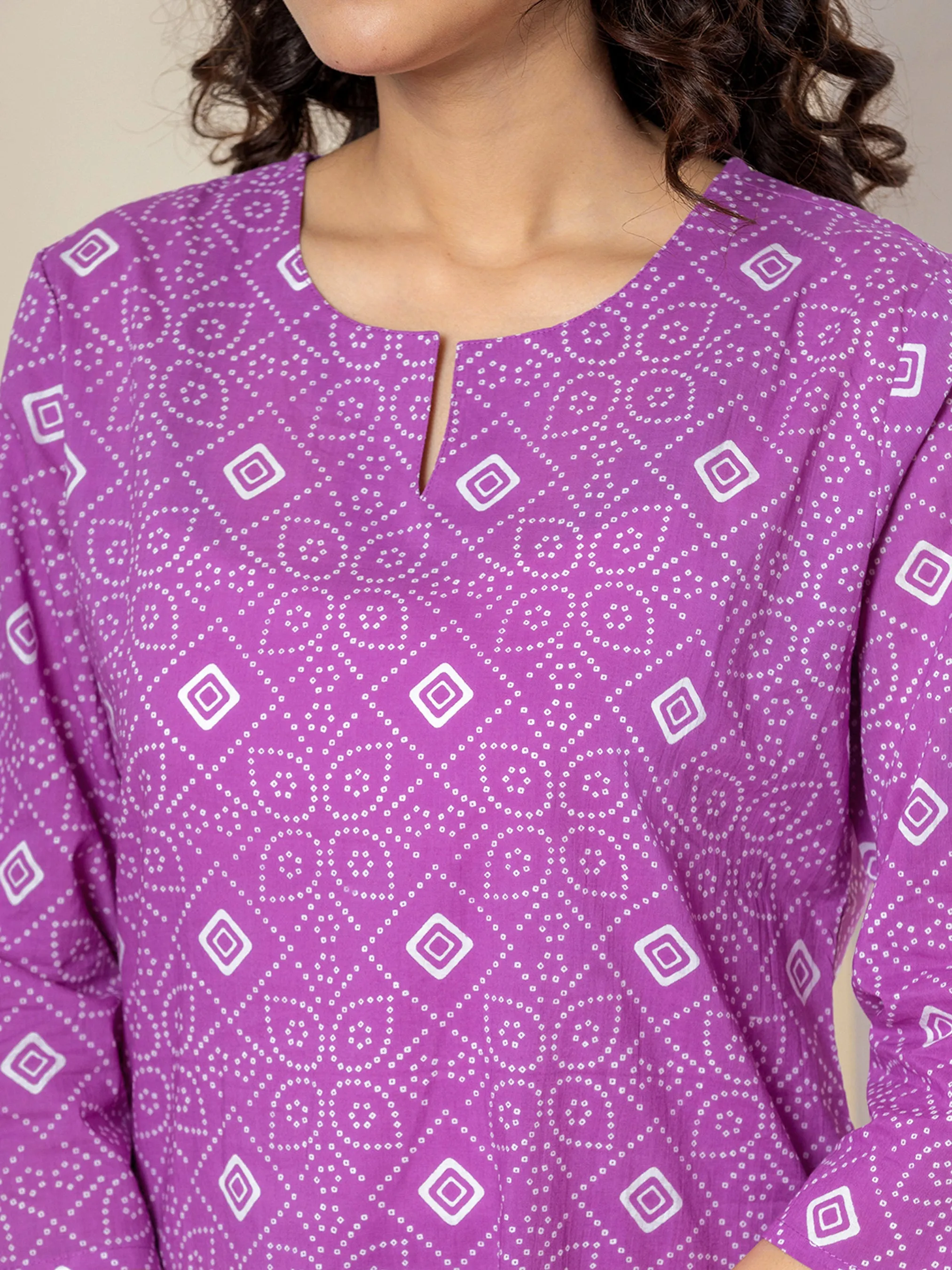 Lilac Leheriya Pure Cotton Hand Printed Loungewear