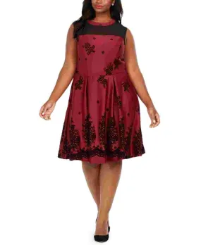 Love Squared Women's Trendy Plus Size Flocked-Velvet Fit & Flare Dress Purple Size 1X