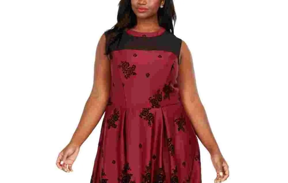 Love Squared Women's Trendy Plus Size Flocked-Velvet Fit & Flare Dress Purple Size 1X