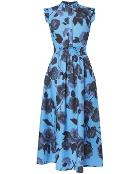 Lupin Blue Sleeveless Ruffle Midi Dress