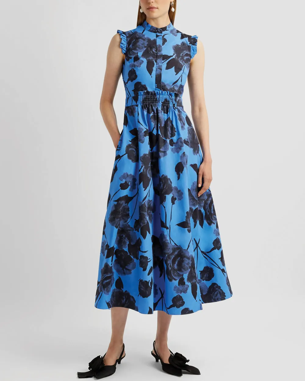 Lupin Blue Sleeveless Ruffle Midi Dress