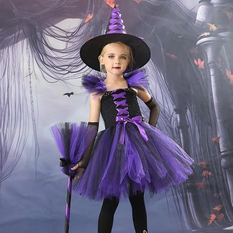 Magic Fairy Girl Dress Dreamy Purple Little Witch Costume Elegant Princess Party Dress Carnival Halloween cosplay costume