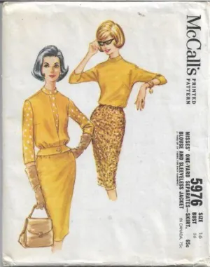 McCalls 5976 Ladies Slim Skirt Blouse Sleeveless Jacket Vintage Sewing Pattern 1960s