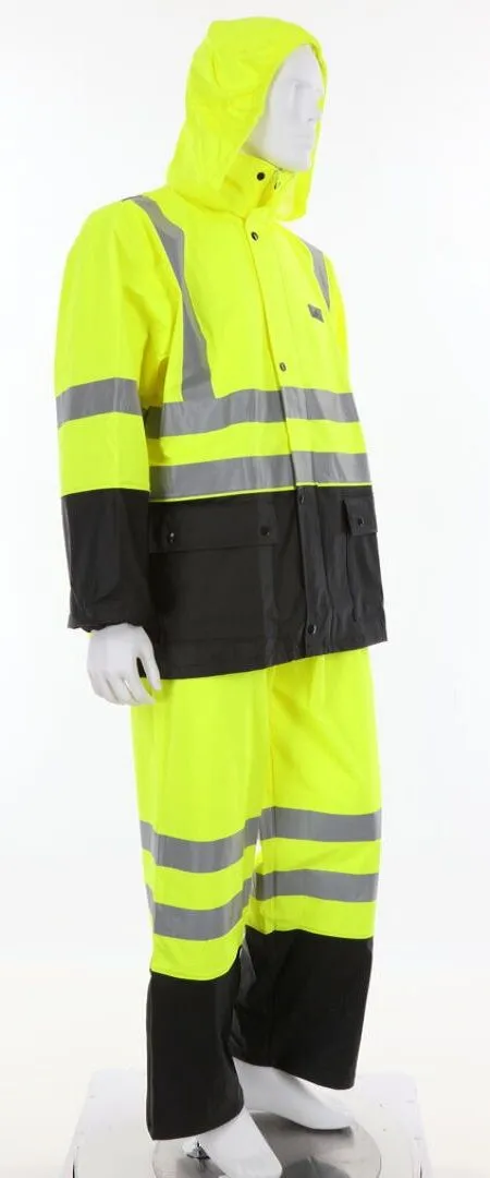 MCR Safety Luminator 5182S ANSI 107 Type R Class 3, Lightweight 2 Piece Hooded Reflective Rain Gear, Hi Vis Lime, 1 Each