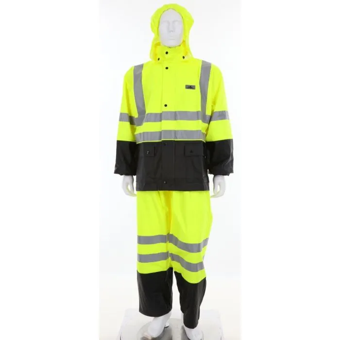 MCR Safety Luminator 5182S ANSI 107 Type R Class 3, Lightweight 2 Piece Hooded Reflective Rain Gear, Hi Vis Lime, 1 Each