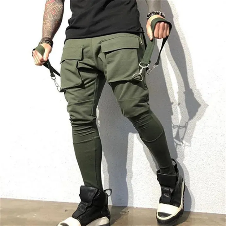 Men Joggers Zip pocket Hip-hop Multi-pocket Sweatpants Man Gyms Workout Fitness Cotton Trousers Male Casual Fashion Skinny Pants