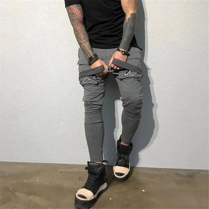 Men Joggers Zip pocket Hip-hop Multi-pocket Sweatpants Man Gyms Workout Fitness Cotton Trousers Male Casual Fashion Skinny Pants