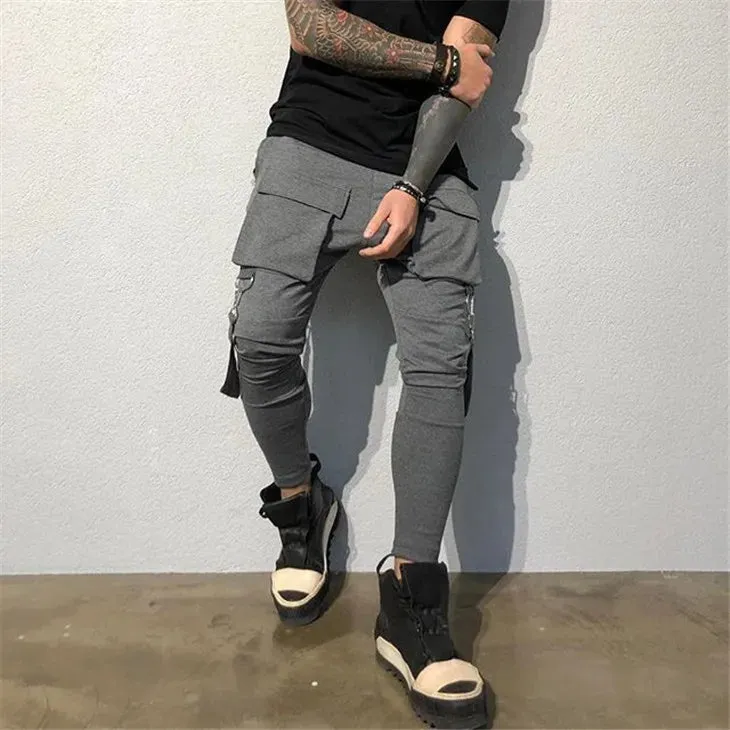 Men Joggers Zip pocket Hip-hop Multi-pocket Sweatpants Man Gyms Workout Fitness Cotton Trousers Male Casual Fashion Skinny Pants