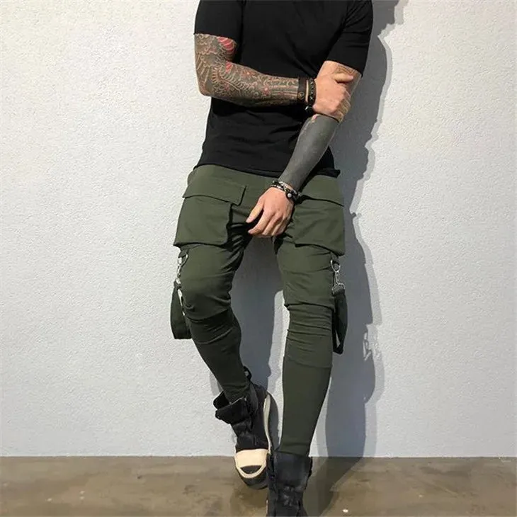 Men Joggers Zip pocket Hip-hop Multi-pocket Sweatpants Man Gyms Workout Fitness Cotton Trousers Male Casual Fashion Skinny Pants