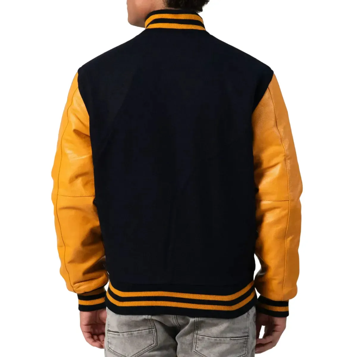 Mens Black and Yellow Varsity Jacket