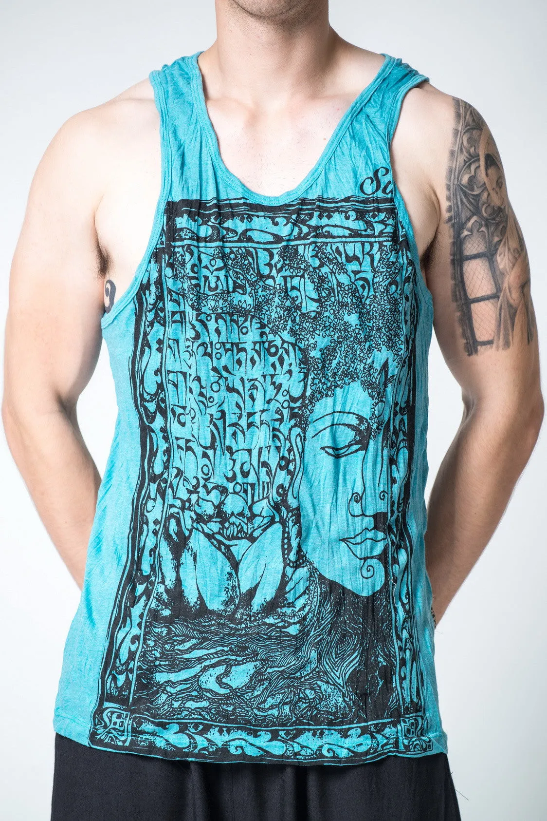 Mens Buddha Sanskrit Tank Top in Turquoise