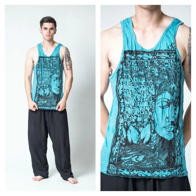 Mens Buddha Sanskrit Tank Top in Turquoise