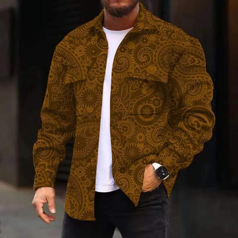 Men's Corduroy Print Long Sleeve Jacket 23923722L