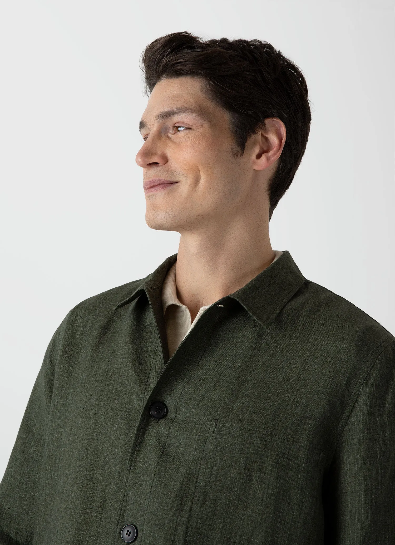 Men's Linen Twin Pocket Jacket in Hunter Green