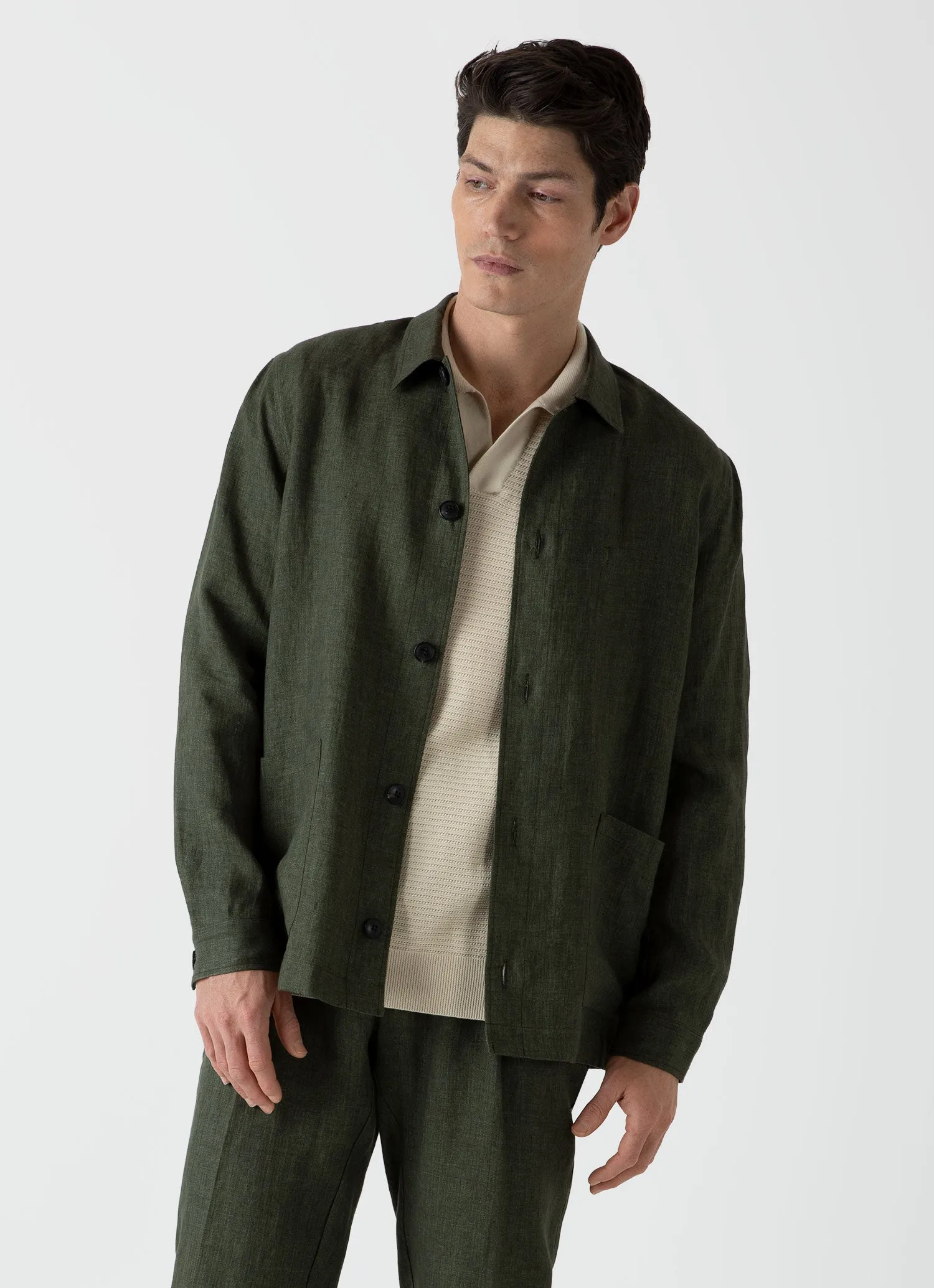 Men's Linen Twin Pocket Jacket in Hunter Green