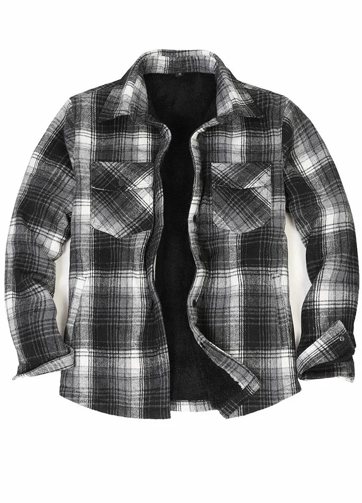 Men's Matching Family Black White Plaid Thick Flannel Jac