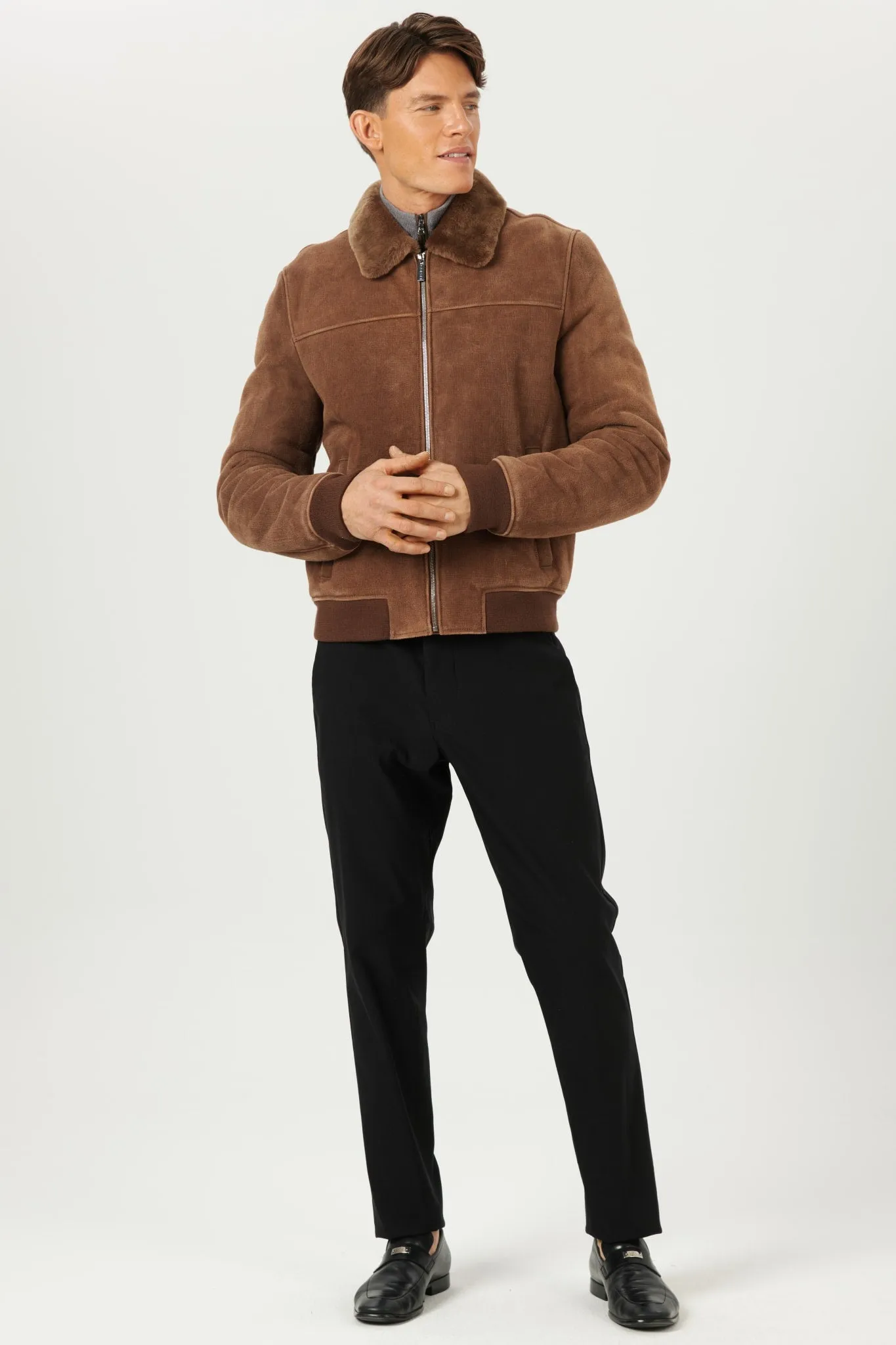 Men's Merino Shearling Lamb Bomber Jacket