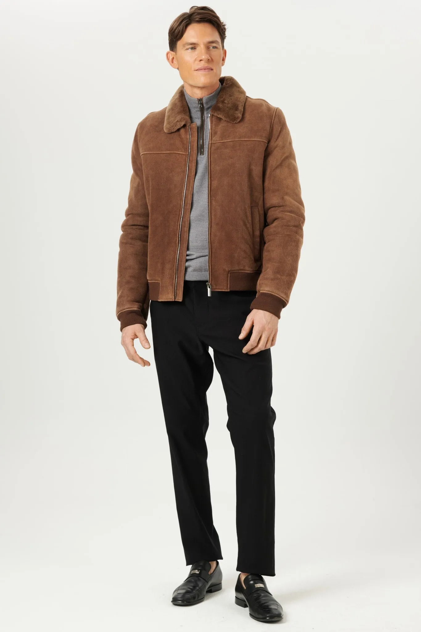 Men's Merino Shearling Lamb Bomber Jacket