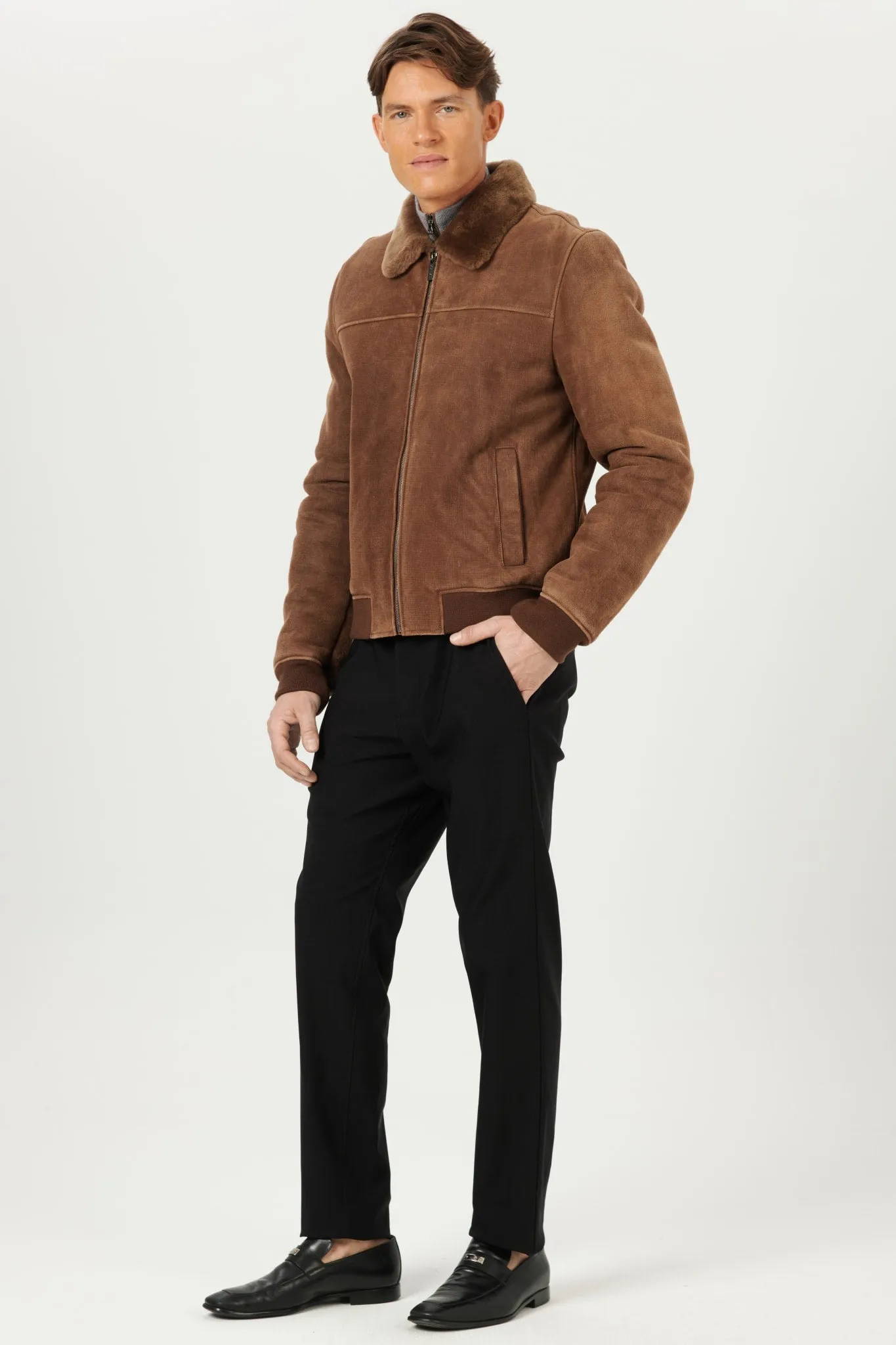 Men's Merino Shearling Lamb Bomber Jacket