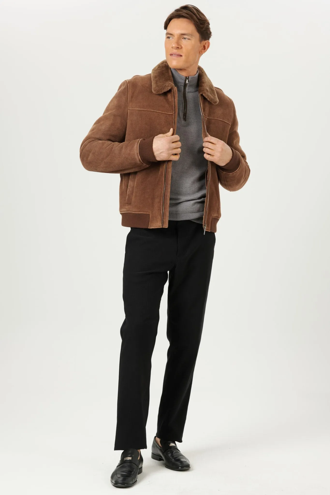 Men's Merino Shearling Lamb Bomber Jacket