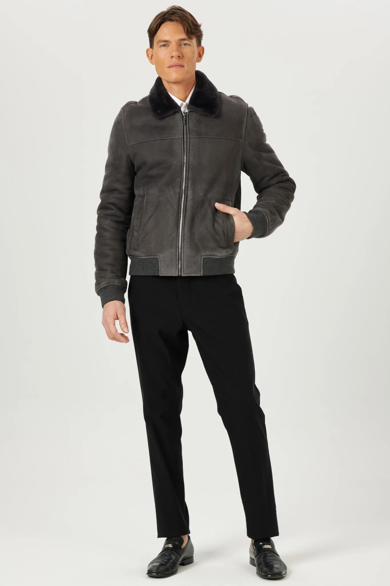 Men's Merino Shearling Lamb Bomber Jacket