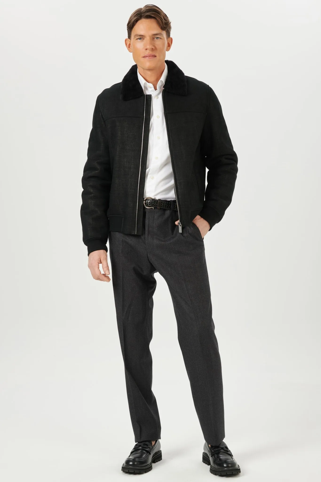 Men's Merino Shearling Lamb Bomber Jacket